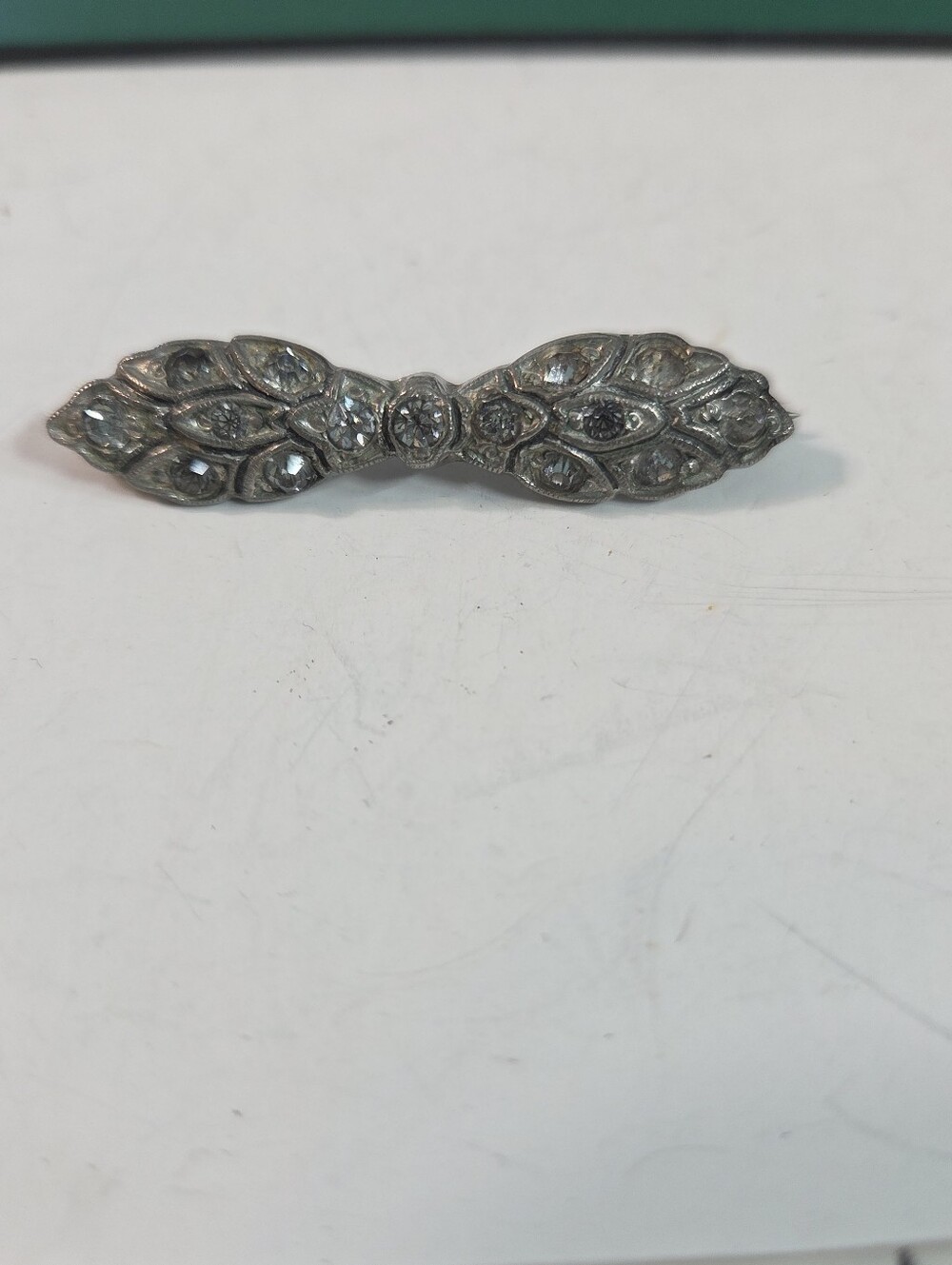 vtg art deco rhinestone brooch pin silver paste art nouveau bow tie elegant